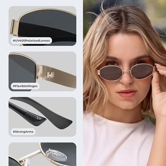 Retro Polarized Grey Silver Sunglasses UV400 Protection Oval  display picture 1